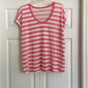 Pink & White Striped LOFT Linen Top L Large